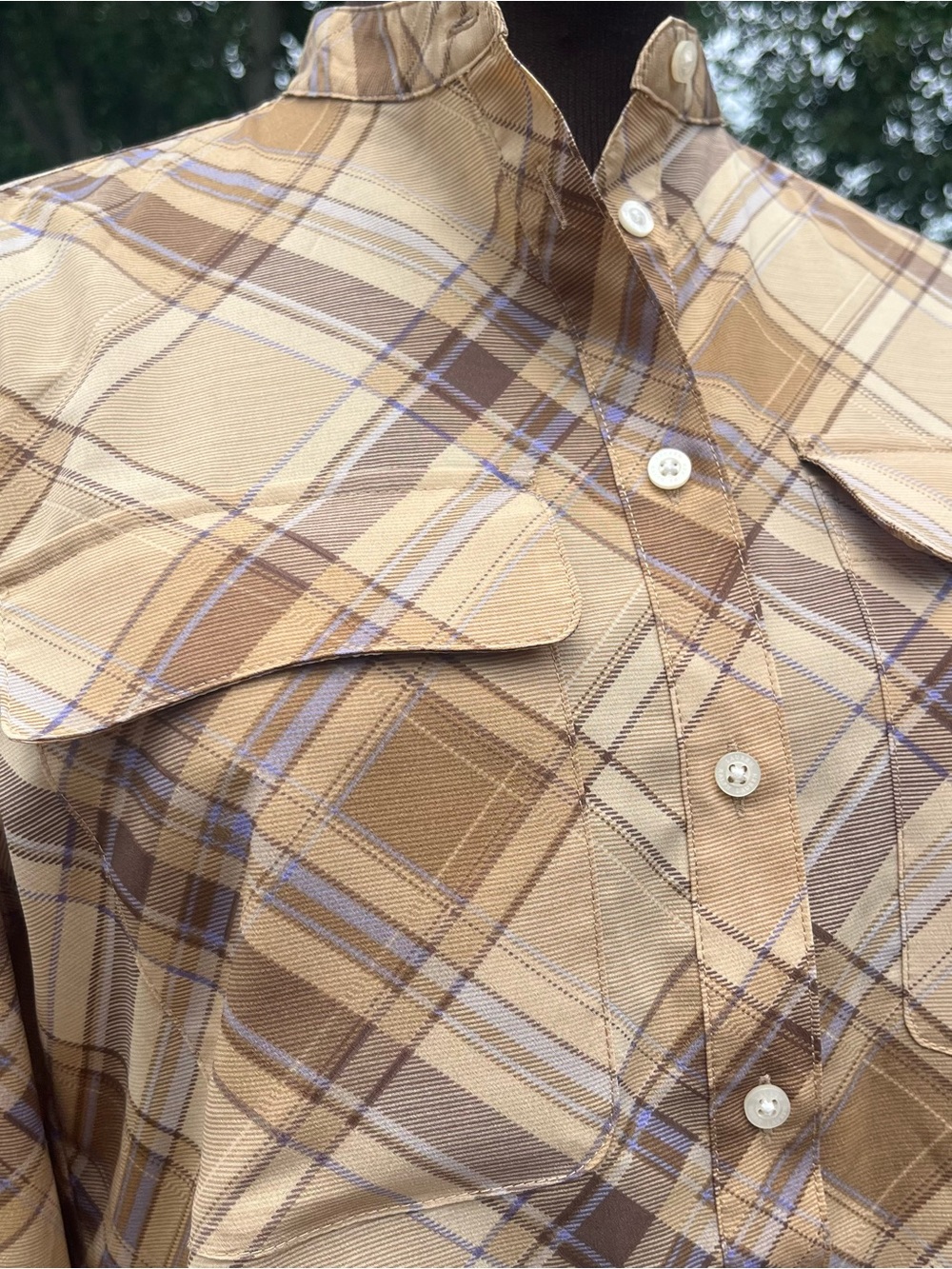 Lauren Ralph Lauren Women’s Beige Lilac Plaid Long Sleeve Mock Neck Blouse Sz S - Picture 3 of 6